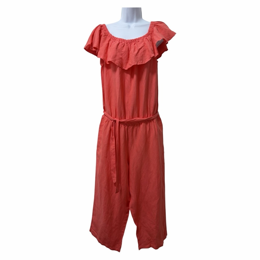 Tommy‎ Bahama Linen Blend Off The Shoulder Jumpsuit Size L Coral Resort Travel